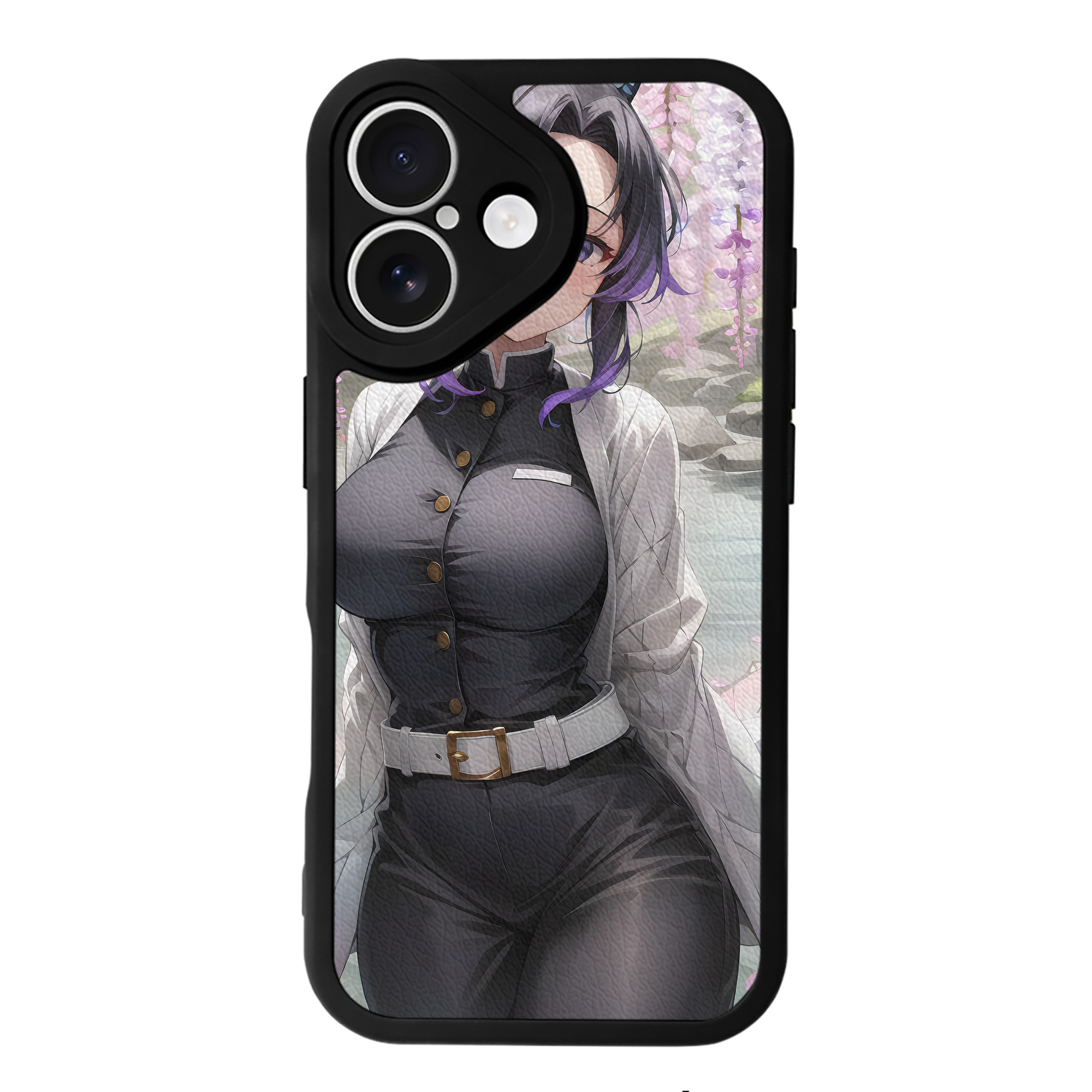 （画像用） 鬼滅の刃（きめつのやいば）蟲柱-胡蝶 しのぶ／こちょう しのぶ Kochou Shinobu 【iPhone 16シリーズ対応】シリコンスマホケース（レザー調） 材質：シリコン